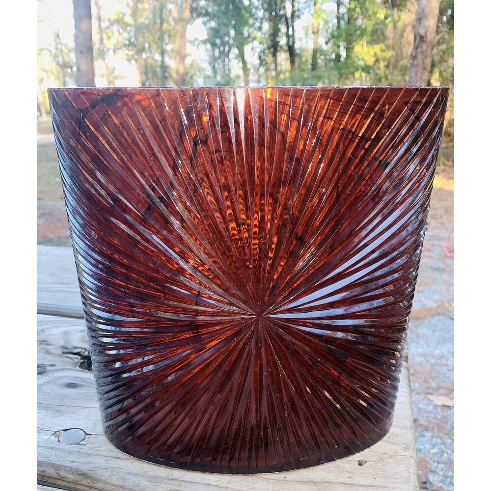 MCM Faux Tortoise Amber Lucite Waste Basket Swirl Translucent Amazing Design GUC